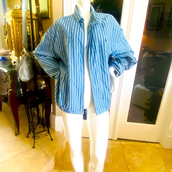Vintage Unisex Ralph Lauren Polo Blue/White Zip Jacket Sz L